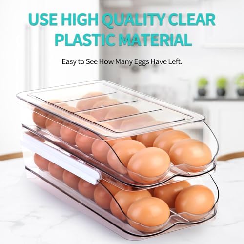 Egg Holder for Fridge, Automatic Rolling Egg Container -2 Tier