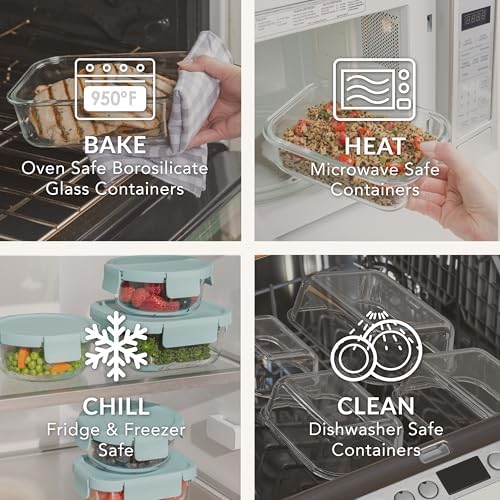 Glass Leak-Proof Food Storage Set, 4 Piece, Airtight Lids, BPA-Free
