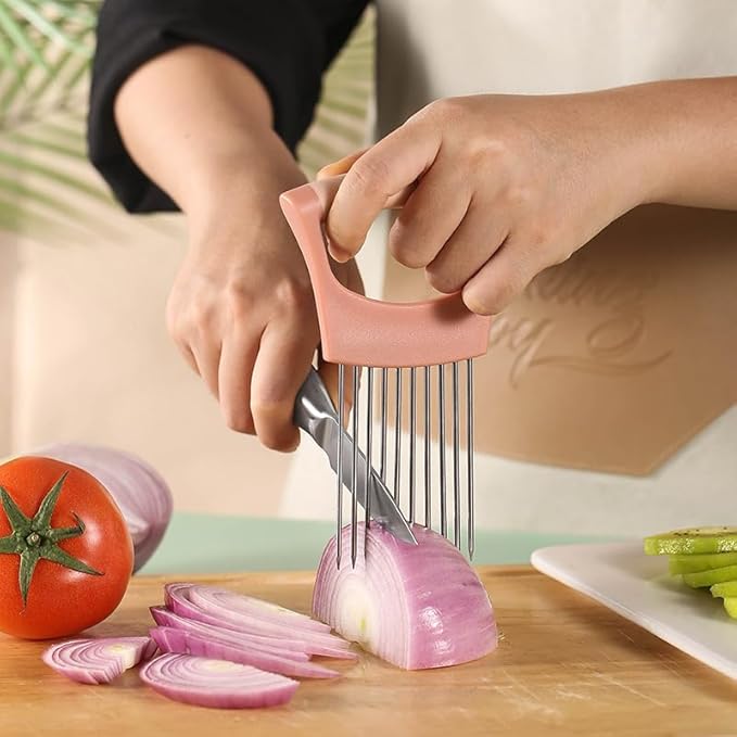 Onion Holder Lemon Slicer Cutter for Food & Veggies, Vegetable Chopper Assistant Tool for Meat, Potato & Tomato (Pink, 1PCS)