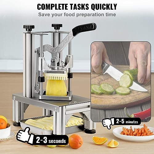 VEVOR Commercial French Fry Cutter with 4 Replacement Blades, 1/4" and 3/8" Blade Easy Dicer Chopper, 6-wedge Slicer and 6-wedge Apple Corer, Lemon Potato Cutter for French Fries with Extended Handle - Image 4