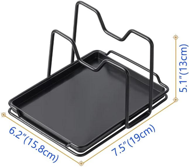 Poeland Pot Lid Holder, 2 Layers Pot Lids Organizer Multifunctional Lid and Spoon Rest Rack with Drip Tray for Lids, Spatulas, Spoons, Cutting Boards