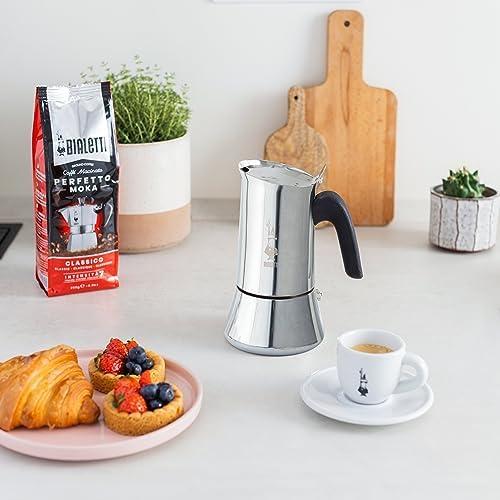 Venus Induction, Stovetop Coffee Maker, Suitable for all Types of Hobs, Stainless Steel, 4 Cups (5.7 Oz), Silver
