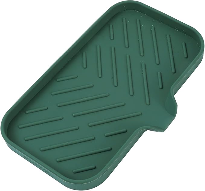 MicoYang Silicone Bathroom Soap Dishes with Drain Spout-Bathroom and Kitchen Sink Organizer,Sponge Holder,Dish Soap Tray,Perfect for Dispenser,Scrubber,Bottle,Cup on Sink or Counter-Green 9.6"×5.3"
