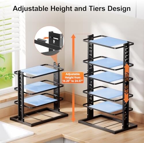 Pots and Pans Organizer for under Cabinet, 6-Tier Heavy Duty Pan Pot Organizers inside Cabinet Adjustable 14 to 24.57", Pot Rack Kitchen Cabinet Organization and Storage Holds up to 12" Cookware