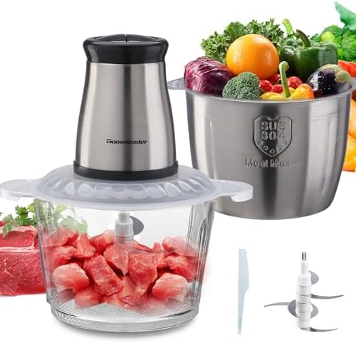 Electric Food Chopper, Food Processor, 2 Bowls and 4 Sharp Blades, 300W