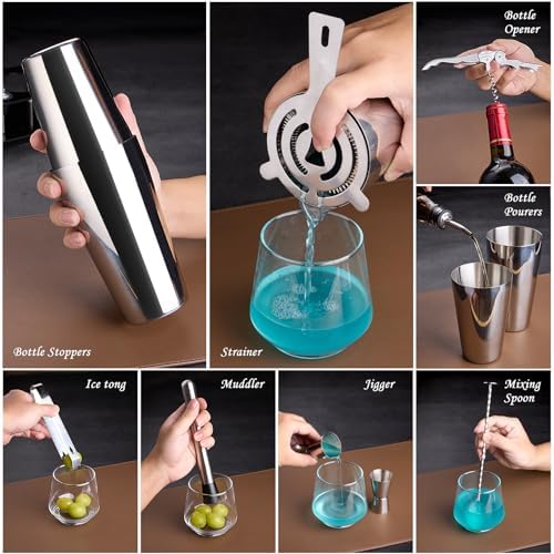 Cocktail Shaker Bartender Kit, 15 Pcs Bar Tool with Acrylic Stand