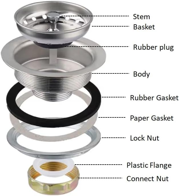 3-1/2 Inch SS Kitchen Sink Drain Strainer and Stopper, Drain Basket, Sink Drain Assembly