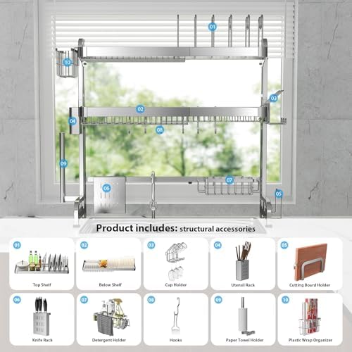 Over The Sink Dish Drainer Drying Rack 3 Tier Adjustable Width