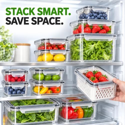 5 Pack Fruit Storage Containers for Fridge with Removable Colanders