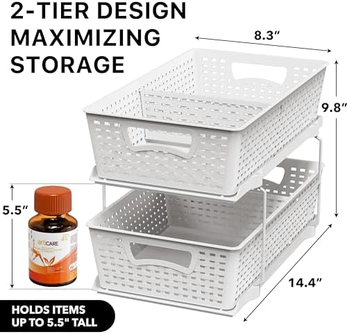 2 Tier Pull-Out Sliding Drawer Under Sink Storage, White