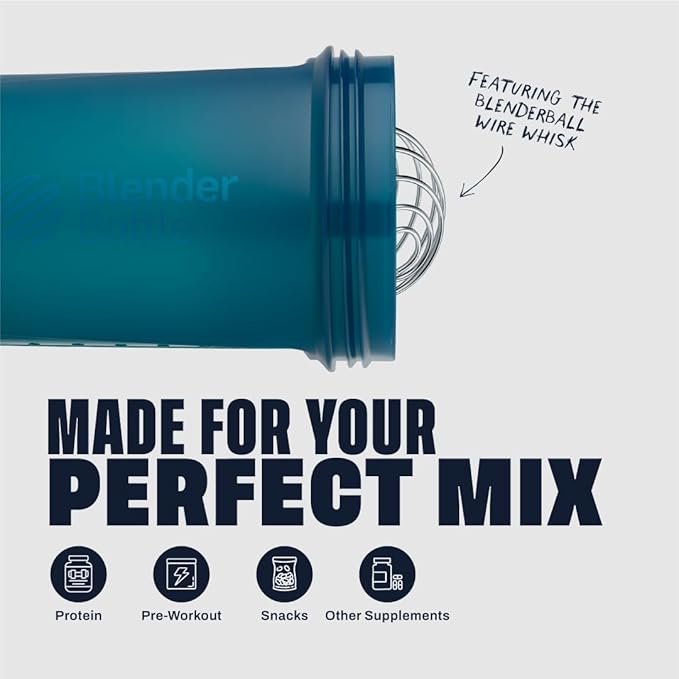 BlenderBottle Shaker Bottle with Pill Organizer and Storage for Protein Powder, Classic V2 ProStak System, 22-Ounce, Ocean Blue