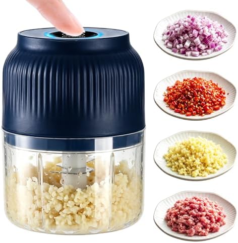 Electric Garlic Chopper, 2026 New Mini Food Processor & Food Chopper for Kitchen, Portable Cordless Garlic Mincer with 4 Stainless Steel Blades, Small Vegetable Chopper for Onion Salad (300ML Blue) by Buyitnow