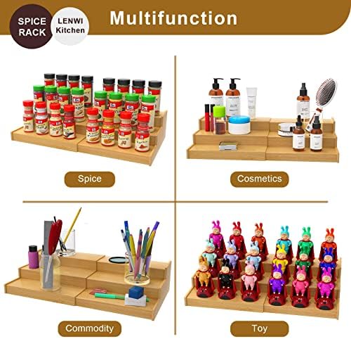 Spice Rack Organizer for Cabinet, 3-Tier Expandable Bamboo Shelf