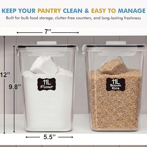 2 PC (11L | 372 oz) Flour Sugar Storage Containers with Spout Lid & Easy Carry Handle - BPA Free Extra Large Airtight Food Storage Containers with Lids - Rice Canisters Sets for Kitchen & Pantry