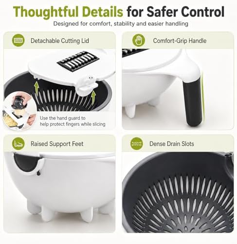 9-in-1 Vegetable Chopper with Drain Basket, Multifunction Food Cutter Slicer Dicer Grater with Interchangeable Blades and Container for Onion, Potato, Cucumber, Fruit and Meal Prep (1Pcs) - Image 6