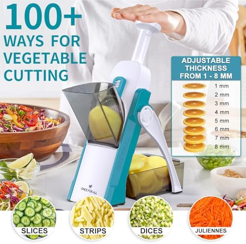 ONCE FOR ALL Safe Mandoline Slicer Kitchen, All in 1 Vegetable Slicer, Blue - Image 3