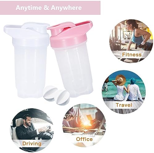 Shaker Bottle Protein Shakes Cup and 10-Ounce/300ML Shaker Bottle with Whisk Balls, Protein Shakers Bottles Set,Non-BPA plastic(White+Pink(2PCS)) - Image 5