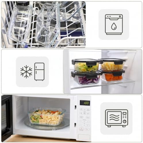 Glass Storage Containers with Lids Set of 3 | Clip-Lock Tempered Glass | Microwave Dishwasher Freezer Safe
