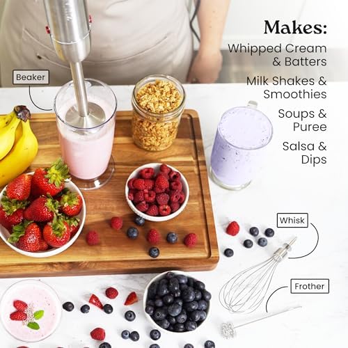 4-in-1 Immersion Blender 800W Hand Blender Set with Whisk, Milk Frother & 600ml Cup, 12-Speed Stick Blender with Turbo Mode for Soups, Smoothies, Sauces, Purees & Baby Food (Red)