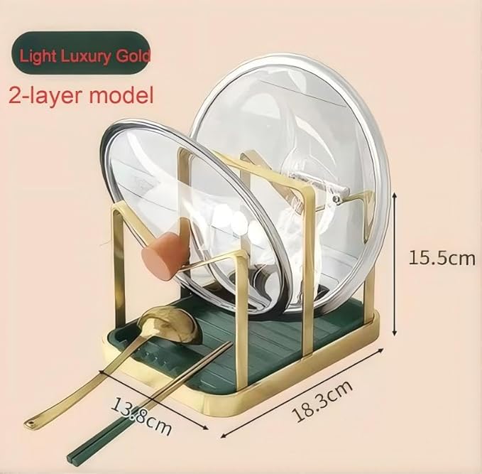 Lid Stand Lid Organizer Pot Lid Rack Holder for Utensils in Kitchen Cabinet Spatula Rack,Cutting Boards,Spoon Storage Gold