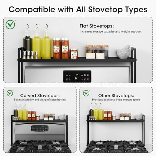 Adjustable Stove Top Shelf, 4-Level Spice Rack, Black