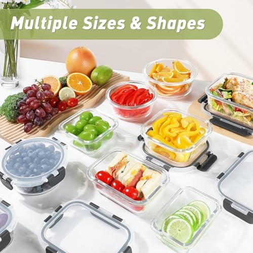 30 Piece Glass Food Storage Containers Set, Glass Meal Prep Containers with Lids, Airtight Lunch Box, BPA-Free, Microwave, Freezer & Dishwasher Safe