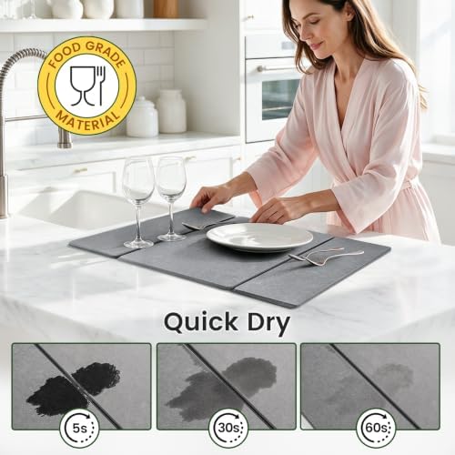 Stone Drying Mat for Kitchen Counter, Quick Dry Stone Dish/Bath Mat 24"x16"