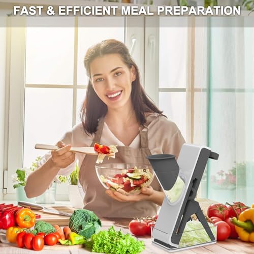 Mandoline Slicer Safe Multifunctional Dicer Adjustable Commercial Slicer Machine Stainless Steel Chopper (White Deep Grey) - Image 6