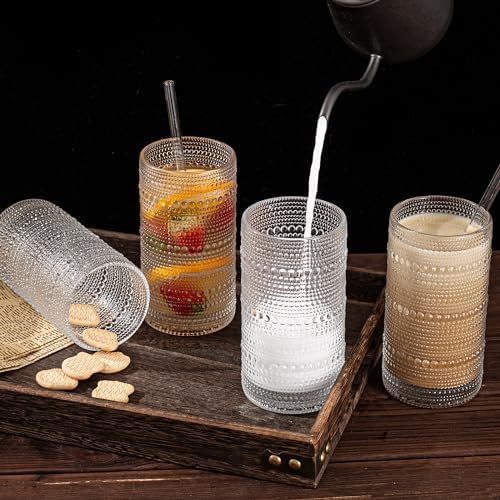 Upgraded Large Capacity 16 oz/480 ml Hobnail Glasses Drinking Set of 12 - Heavy Vintage Glassware