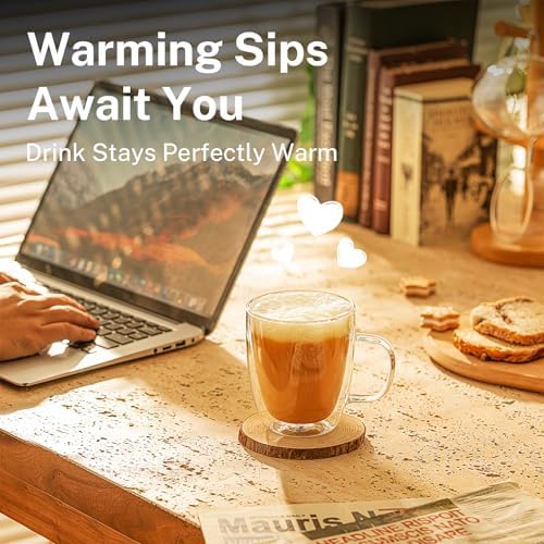 12.5 oz Double Wall Glass Coffee Mugs Set of 2 - Insulated for Espresso, Latte, Tea Beverages