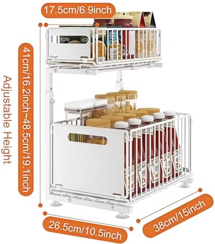 Under Sink Organizer, 2-Tier Pull Out Cabinet Organizer White
