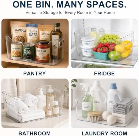 18 Pack Clear Plastic Storage Bins Pantry Organizers for Kitchen Bathroom