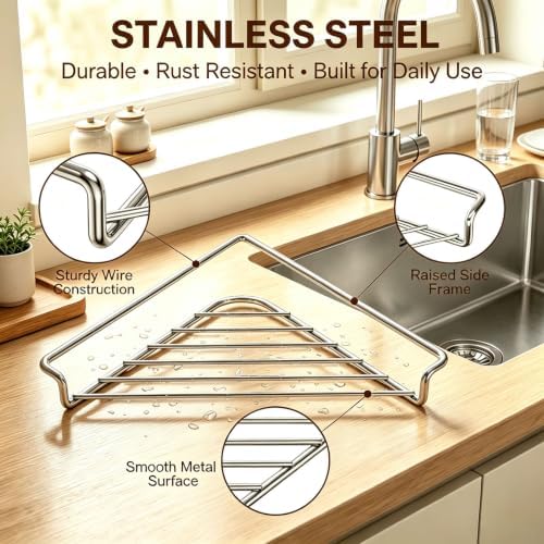 Dish Drying Rack, Corner Sink Shelf with Triangular Open Wire Rack