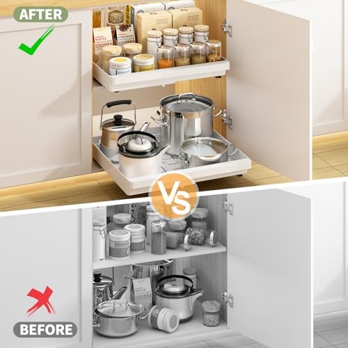 Pull Out Cabinet Organizers Expandable,White,16.9"Depth,2 Pack