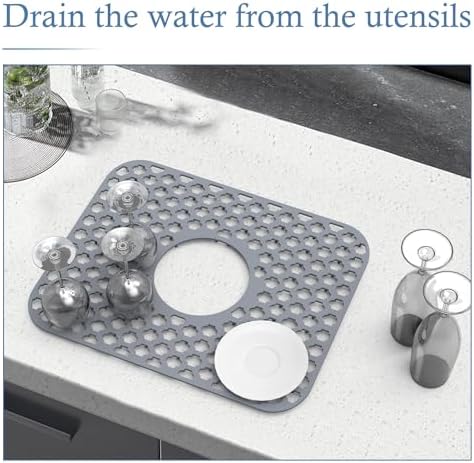 Silicone Sink Protector Kitchen Sink Mat 2 Pack 13.58"x 11.6" Gray