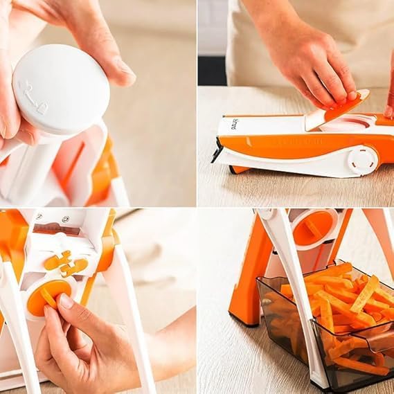 Saker Adjustable Safe Vegetable Slicer,Safe 5-in-1 Mandoline Slicer, Adjustable Vegetable Chopper & Fruit Slicer for Fast Meal Prep, 0.1-8mm Thickness (grey) - Image 7