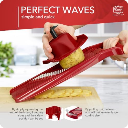 Börner by Reston Lloyd Wave-Waffle Power Line • Crinkle Cut/Spirelli Vegetable Slicer & Food Safety Holder • Slicer for Wave Waffle Cut Style • Multiple Thickness Options • Made in Germany, Red - Image 5