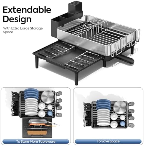 Expandable Dish Drying Rack, Stainless Steel, Large Capacity