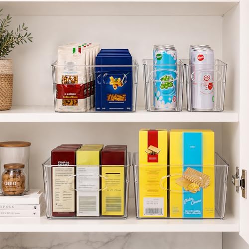 5 Pack Clear Plastic Pantry Organizers and Storage with Handles