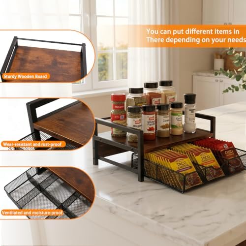 Tea Bag Organizer with 6 Compartments, Extra Large Countertop Tea Holder