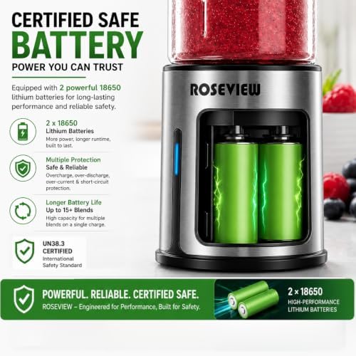 Portable Smoothie blender ROSEVIEW Glass bottle USB rechargeable mini Handheld Ice Shakes Cup 2 speed blend juicer Cordless Personal smoothies maker Fruit mixer (Matellic Steel) - Image 4