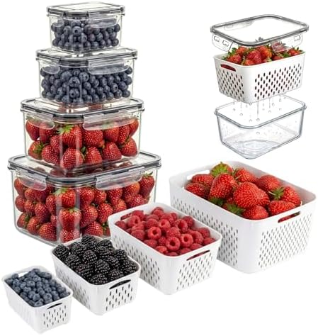 Berry keeper Fruit Storage Containers for Fridge with Removable Colander