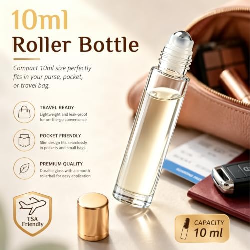 PrettyCare 60 Pack, 10 ml Essential Oil Roller Bottles with Stainless Steel Roller Ball - Bulk Refillable Leak-proof Empty Thick Clear Glass Roll on Bottles with Metal Caps for Travel, Perfume - Image 4