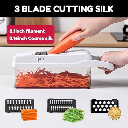 Vegetable Chopper,25 in 1 Multifunctional Food Chopper with Container,Kitchen Vegetable Slicer Dicer Cutter,Veggie Chopper Fruit Salad Potato,13 Blade Stainles Steel Blades（White） - Image 5