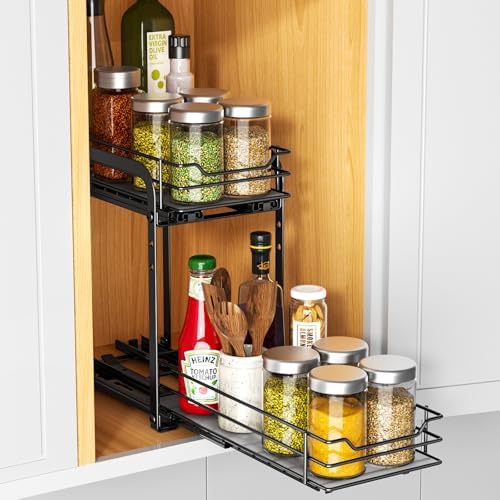 2 Tier Pull Out Spice Rack for Inside Cabinets,5.5" Wx10.5 Dx9.5 H