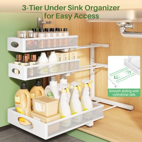 Under Sink Organizer 3-Tier Slide Out Drawer for Bathroom 2-Pack
