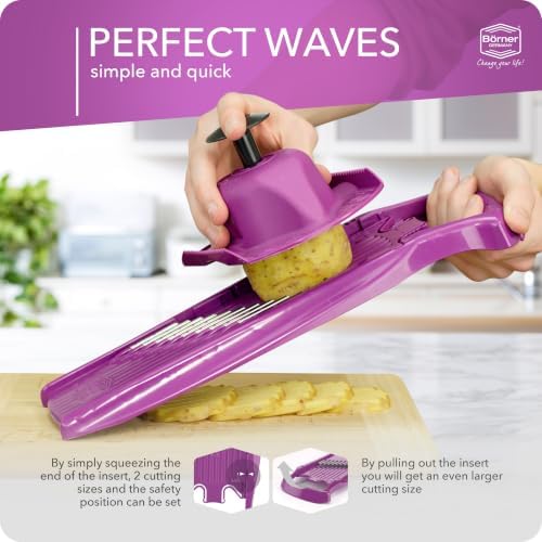 Börner by Reston Lloyd Wave-Waffle Power Line • Crinkle Cut/Spirelli Vegetable Slicer & Food Safety Holder • Slicer for Wave Waffle Cut Style • Multiple Thickness Options • Made in Germany, Purple - Image 5
