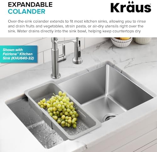 KRAUS Expandable Colander for Kitchen Sink/Over the Sink Colander, Lt Grey