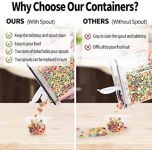 4PCS Cereal Containers Storage [4L/135.2 oz], Airtight Food Storage Containers with Pour Spout for Kitchen & Pantry Organization Storage, Plastic Cereal Dispensers, Measuring Cup & 20 Labels