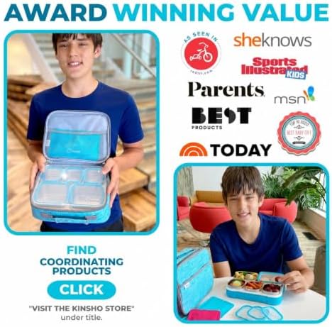 Stainless Steel Kids Bento Lunch Box with Insulated Bag & Ice Pack for Toddler Daycare, Kids or Adults, Leak Proof School Meal Container, Snack Food Containers, 5 Compartment Snackle-box 34 Oz Blue